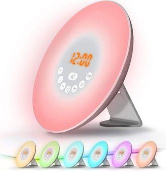 OEM Radio Despertador Con Luz Y L&aacute;mpara De Mesita De Noche Con Control T&aacute;ctil: Amanecer, Atardecer, Funci&oacute;n De Repetici&oacute;n, 6 Sonidos Naturales, 7 Colores,