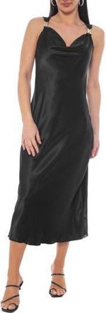 Tash And Sophie Chain Strap Cowl Neck Satin Midi Dress in Black/Gold at Nordstrom Rack, Size X-Large