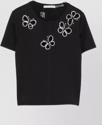 Alice & Olivia cotton crystal embellished cutout t-shirt