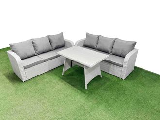 Fimous Rattan High Back Lounge Sofa Set with 3 Seater Sofa in Light Grey