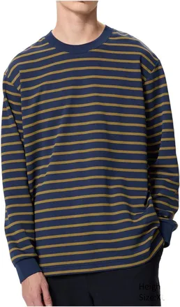 Uniqlo AIRism Cotton Striped Crew Neck T-Shirt Long Sleeve Navy 477340-69