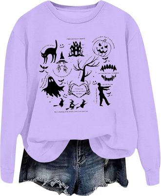 Generic Halloween Sweatshirt for Women Hocus Pocus Shirts Long Sleeve Black Cat Shirt Halloween Pullovers Womens Jumpers Ladies Jumpers