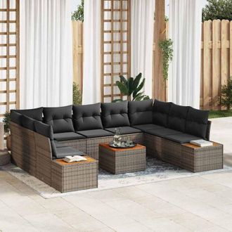 vidaXL Vidaxl - Conjunto De Sof&aacute; De Jard&iacute;n Con Coj&iacute;n 10 Pcs Gris Polirat&aacute;n