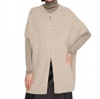 Lafayette 148 New York Basket Stitch Zip Front Poncho In Taupe Melange