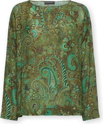 Elena Miro Viscose blouse met paisleyprint - Dames - Blouses - Groen - XL - Overhemden