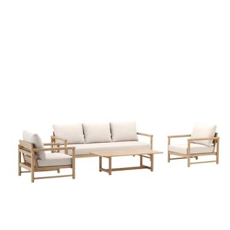 Kerama Set de jard&iacute;n de 5 plazas de madera y cojines beige