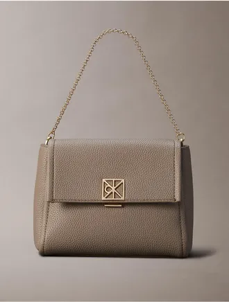Calvin Klein Womens Emblem Logo Hardware Pebble Crossbody Bag - Brown