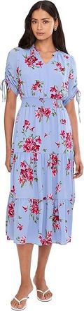 CeCe by Cynthia Steffe Ruched Short Sleeve Smocked Waist Tiered Maxi Dress Womens Dress Windsurfer : LG, Polyester