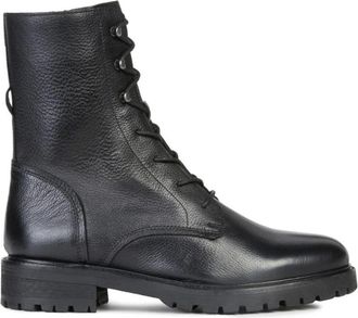 Geox Hoara Zwarte Booties - Dames - Veterlaarzen - Zwart - 36 EU - Leer - Schoenen