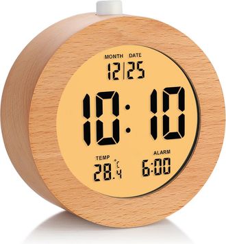 OEM Reloj Despertador Digital De Madera Para Dormitorio, Despertador De 4 Pulgadas A Pilas Con Funci&oacute;n De Repetici&oacute;n Y Luz Nocturna, Reloj De Escritorio E