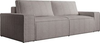 Vente-Unique Sof&aacute; cama de 4 plazas convertible de pana anchas color gris claro AMELIA