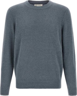 Brunello Cucinelli Alpaca-blend Trui - Heren - Ronde hals truien - Blauw - 3XL - Wol - Truien & Vesten