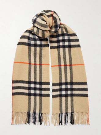 Burberry Sciarpa In Cashmere A Quadri Con Frange - Neutri
