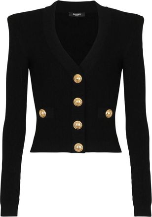 Balmain Geknipte gebreide vest - Dames - Vesten - Zwart - M - Leer - Truien & Vesten
