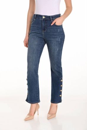 Frank Lyman Design Braxton Button Detail High Waisted Jeans In Blue Gold