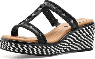 J. Rene&eacute; Tavelle Womens Wedge Shoes Black/White : 10.5 W (C), Faux Leather