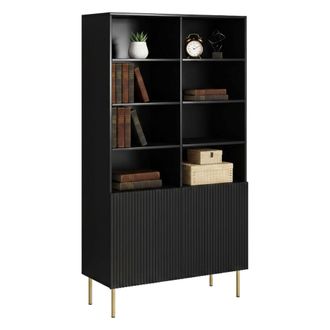 Dmora Librer&iacute;a Estarreja, Estanter&iacute;a Con Compartimentos Abiertos Y Dos Puertas, Elevada Del Suelo, 100x42 H177 Cm, Color Negro
