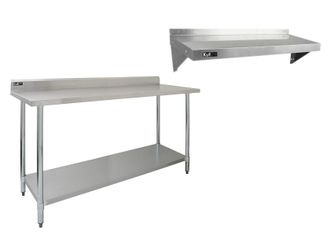 MonsterShop 6ft Stainless Steel Catering Bench & 2 x Wall Mounted Shelves in Silver