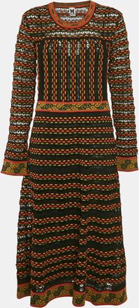 M Missoni Black/orange Pointelle Knit Long Sleeve Midi Dress