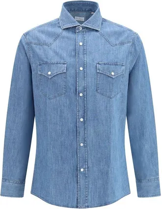 Brunello Cucinelli Blue Denim Mens Shirt