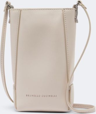 Brunello Cucinelli Portacellulare Duo Mini in suede con monili