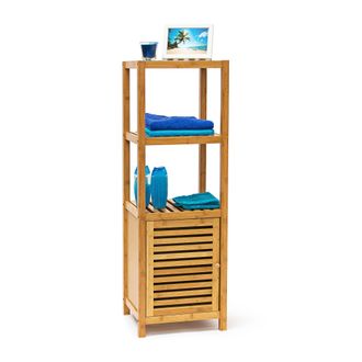 Relaxdays Estanter&iacute;a Ba&ntilde;o De Bamb&uacute;, 4 Estantes, 110x36,5x33cm, Con Puerta, Librer&iacute;a Madera, Ba&ntilde;o Y Sal&oacute;n, Marr&oacute;n Natural - Relaxdays