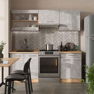 Vicco Mueble De Cocina R-line, Hormig&oacute;n/roble Dorado, 200 Cm, Et Antracita