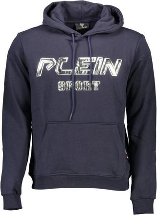 Plein Sport Sport Hoodie Silver Print - Heren - Sportshirts - Blauw - S - Katoen - Fitness