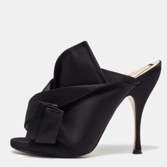 N&deg;21 N21 Black Satin Raso Knot Open Toe Mules
