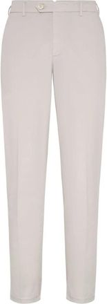 Brunello Cucinelli Katoenen Gabardine Broek - Heren - Straight fit broeken - Beige - XL - Katoen - Broeken