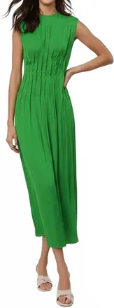 Naked Zebra Silky Pleated Midi Dress In Fern Green