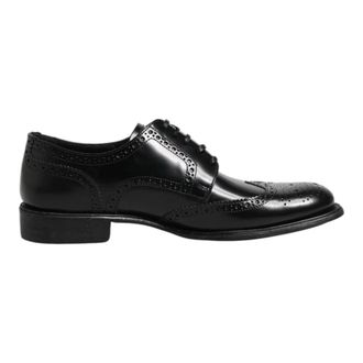 Dolce & Gabbana Zwarte Leren Derby Wingtip Schoenen - Heren - Nette schoenen - Zwart - 40 EU - Leer - Schoenen