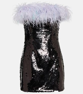 Self Portrait Miniabito con pailettes e piume