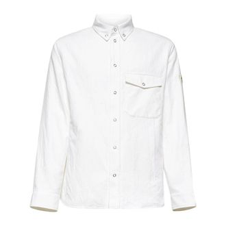 Moncler Casual Shirts, male, White, Size: XL White Oxford Cotton Shirt with Down-Filled Lining