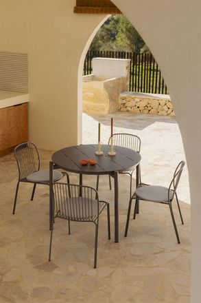 Sklum Set Da Tavolo Rotondo &Oslash;110 Cm In Alluminio Elton E 4 Sedie Da Giardino In Acciaio Anerina Sklum