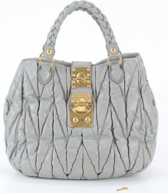 Miu Miu Gray Leather Handbag Shoulder Bag Tote Bag (Pre-Owned)