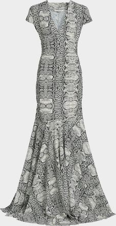 La Petite Robe Di Chiara Boni Riensen Snakeskin-Print Trumpet Gown