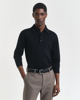 GANT Men Extra Fine Merino Wool Polo Sweater (M) BLACK