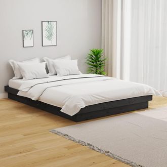 vidaXL Estructura De Cama Sin Colch&oacute;n Madera Maciza Gris 140x190 Cm Vidaxl