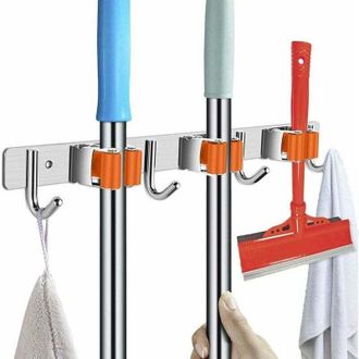 OEM Soporte Para Electrodom&eacute;sticos, Soporte Para Fregona Y Escoba, Soporte De Pared Con Gancho Para Colgar La Escoba, Acero Inoxidable, Autoadhesivo Con 3