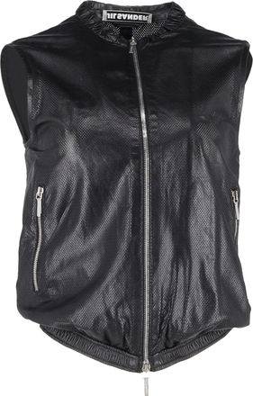 Jil Sander Pre-owned Womens Jil Perforated Zipped Vest Jacket in Black Leather - Size IT 38 (Womens)
