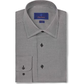 David Donahue Trim Fit Micropattern Cotton Dress Shirt in Black at Nordstrom Rack, Size 14.5 - 32/33