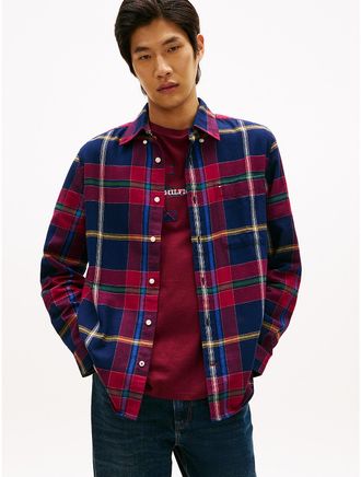 Tommy Hilfiger Mens Plaid Brushed Flannel Shirt - Navy - XS