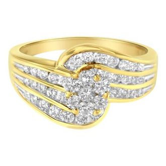 House of Brilliance 14K Yellow Gold 1 1/2 Cttw Diamond Cocktail Bypass Ring at Nordstrom, Size 7