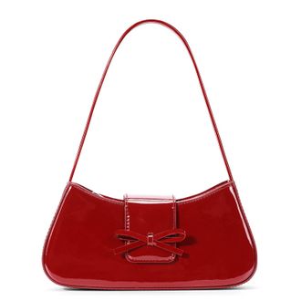 Generic Women Vintage Handbag Patent Leather Underarm Bag Bowknot Shoulder Bag (Red)