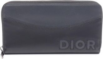 Dior Black Gray Leather Long Wallet (Bi-Fold) (Pre-Owned)