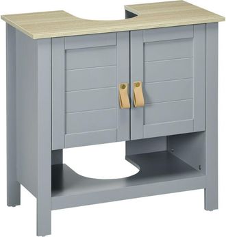 Kleankin Armario para Debajo de Lavabo Compacto con 2 Puertas y Estante Interior Ajustable Mueble Auxiliar de Almacenamiento para Baño 60x30x60 cm Gris