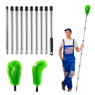 OEM Cepillo Telesc&oacute;pico Para Canalones De 4,7 M Con 10 Varillas, Extensible Para Limpiar Hojas, Escombros Y Canalones De Ventanas - Verde