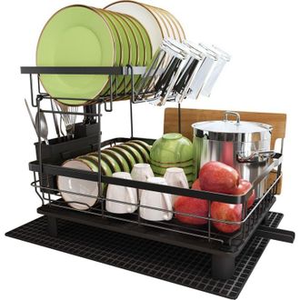 Elle Escurridor De Platos De Acero Inoxidable De 2 Niveles Con Soportes Para Tazas Y Utensilios, Drenaje Autom&aacute;tico, Ahorra Un 60 % De Espacio