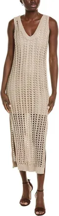 Brunello Cucinelli Beige Crochet Sleeveless Midi Dress, Size Large